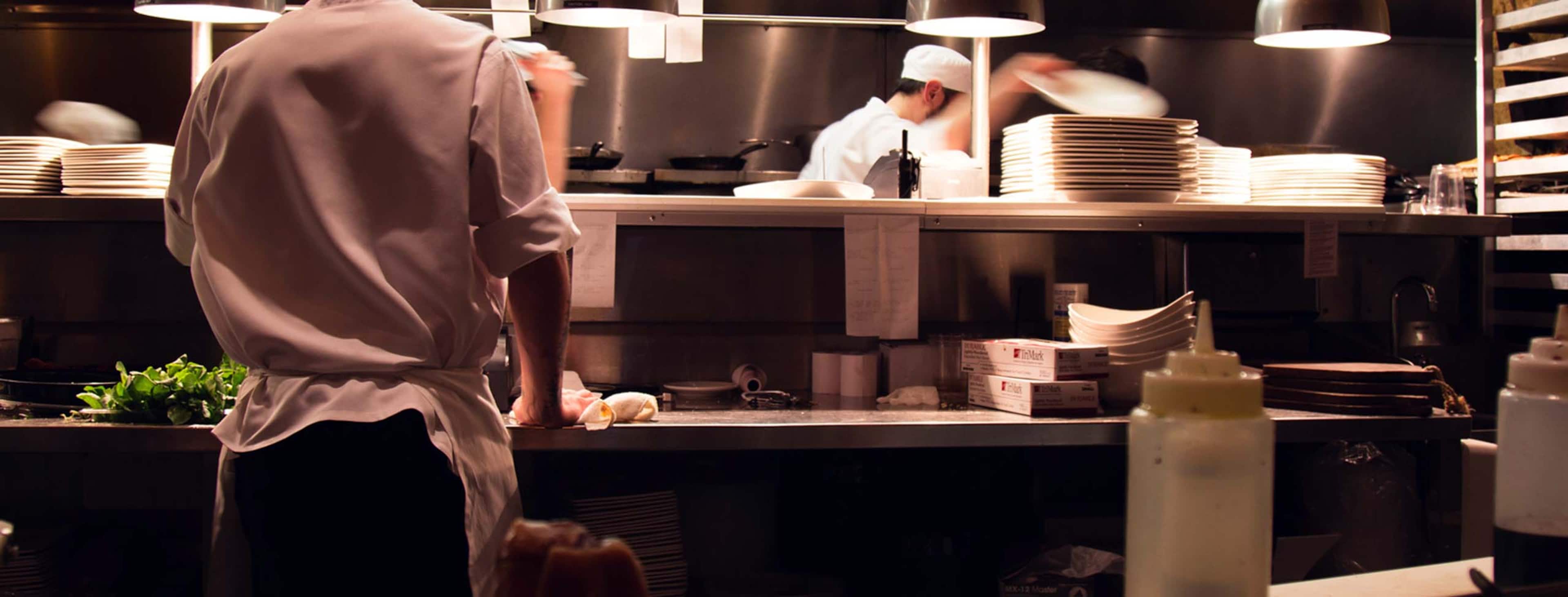 workers in a restaurant kitchen